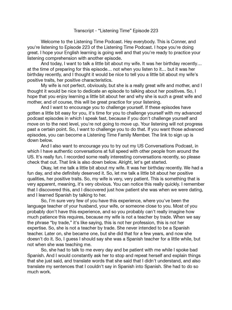 Episode 223 Transcript - Listening Time | PDF | Gift