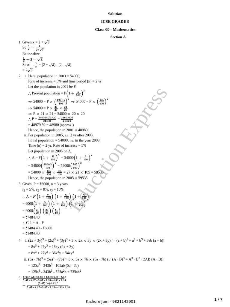 ICSE Grade 9 Mathematics Solutions | PDF | Trigonometry | Classical ...