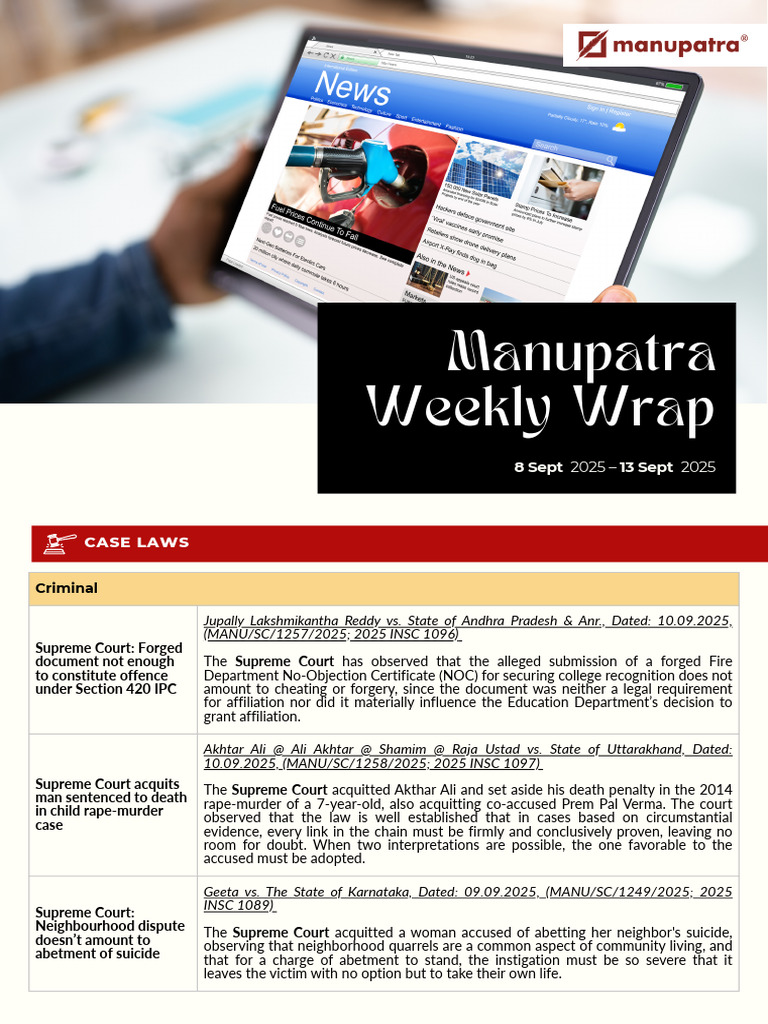Manupatra Weekly Wrap 8 Sep 13 Sep | PDF | Arbitration | Cryptocurrency