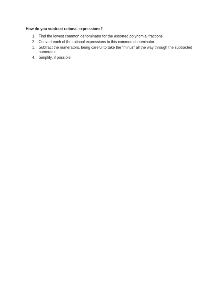 How Do You Subtract Rational Expressions | PDF