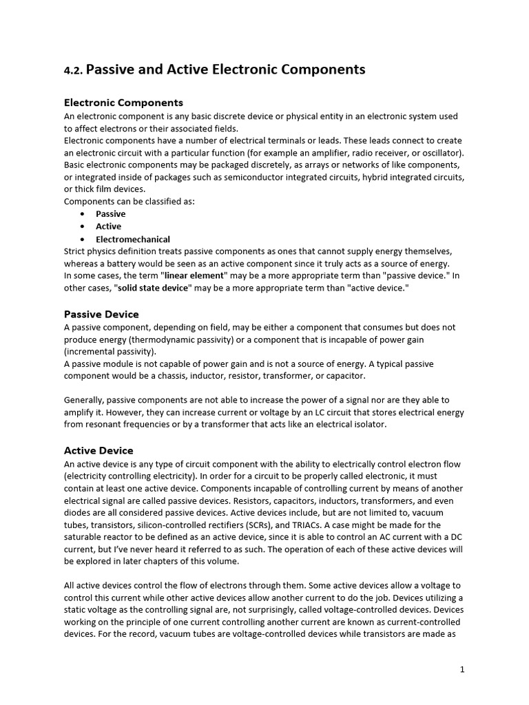 Active vs Passive Electronic Components | PDF | Electronic Component ...