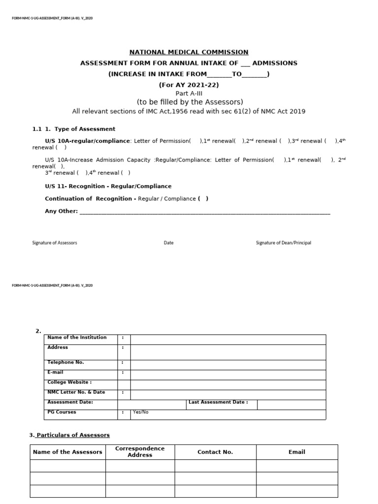 NMC Annual Intake Assessment Form 2021 | PDF | Health Sciences ...