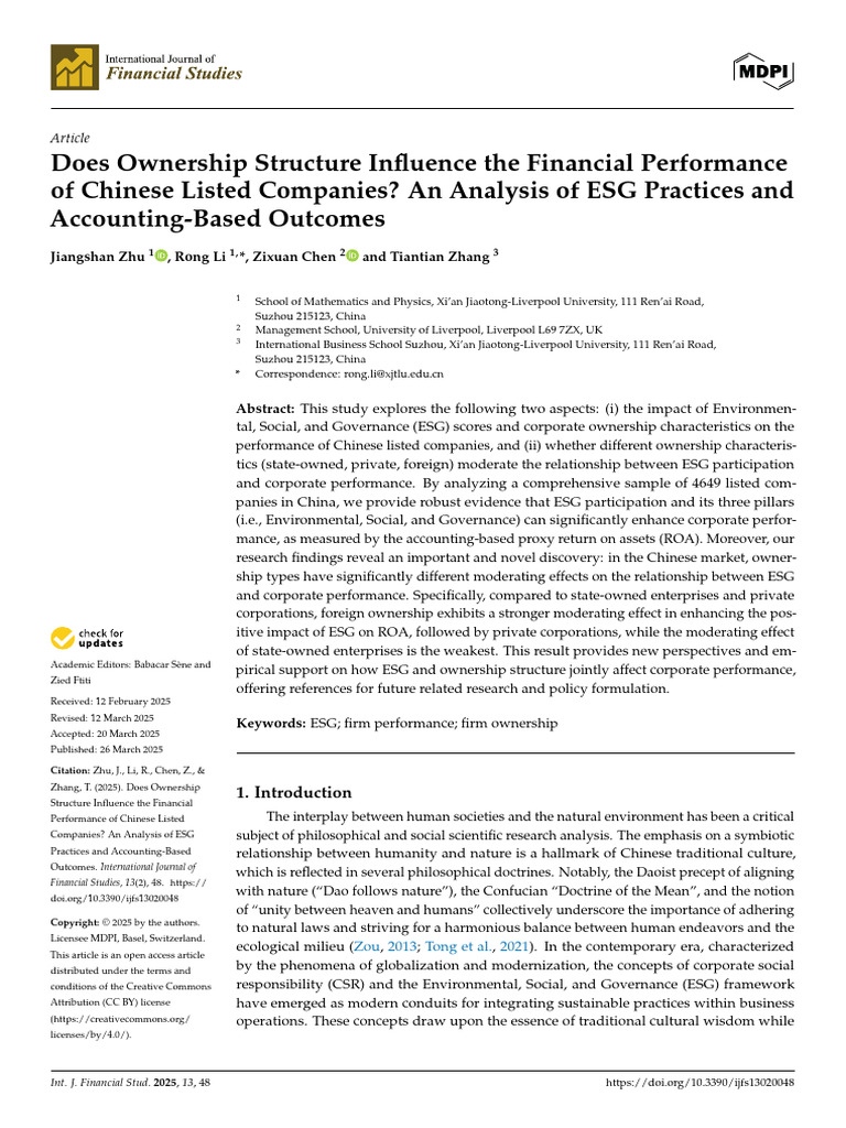 Ownership Structure and ESG Impact on Performance | PDF | Governance ...
