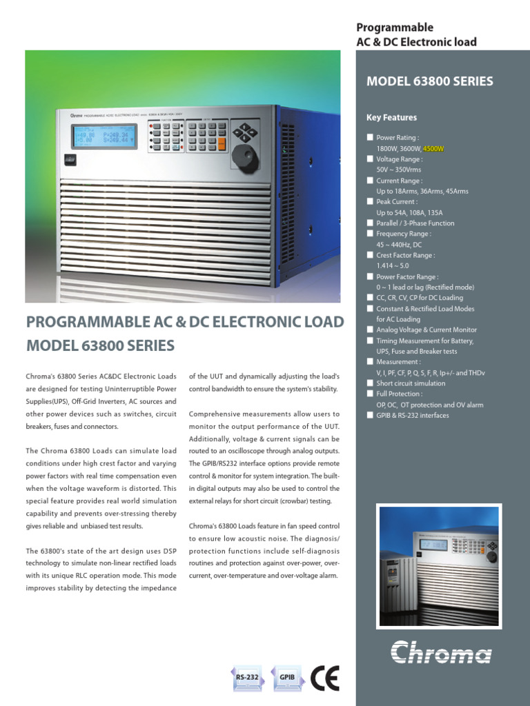 Item No 1 - Programmable AC & DC Electronic Load Model 63800 Series ...