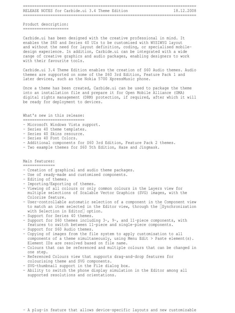 Carbide Ui Theme Ed 3 4 Release Note | PDF | Windows Xp | Microsoft Windows