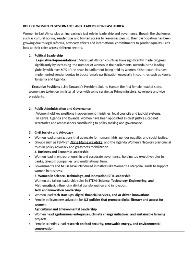 Women in East African Leadership Roles | PDF | Woman | Governance