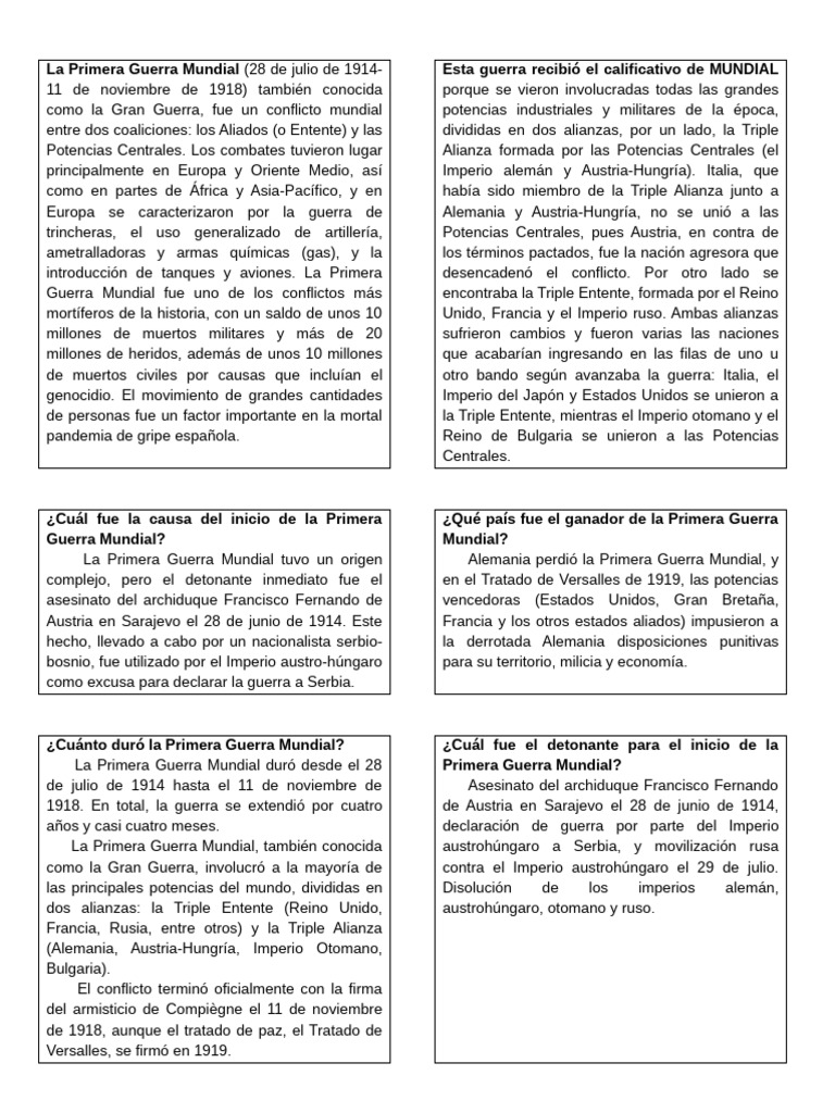 Causas y Consecuencias de la WWI y WWII | PDF | Primera Guerra Mundial ...