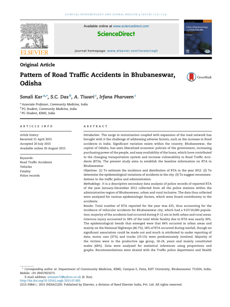 Pattern of Road Traffic Accidents in Bhu | PDF | Traffic Collision ...