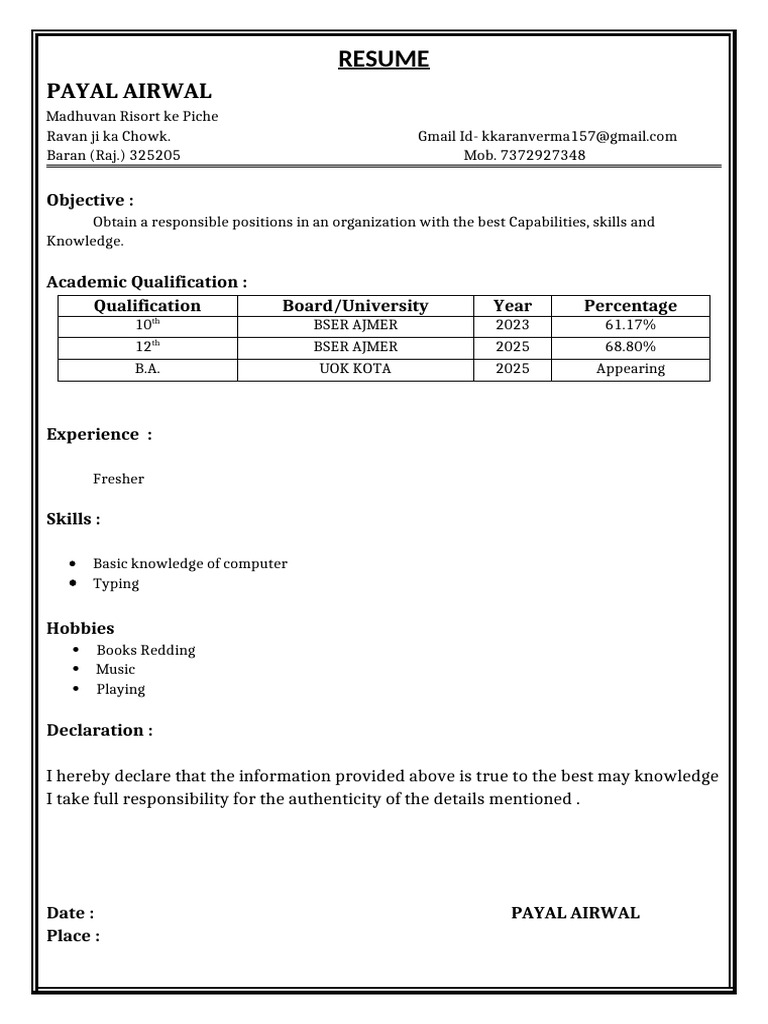 Payal Airwal Resume Summary | PDF