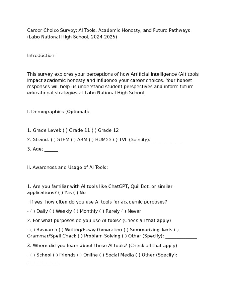 AI Tools and Academic Honesty Survey | PDF | Artificial Intelligence ...