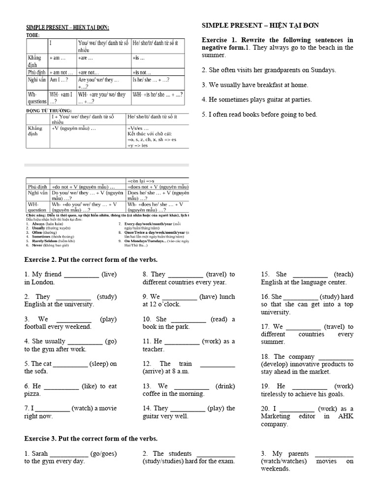 Simple Present Tense Exercises | PDF