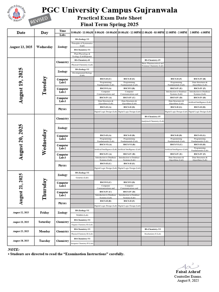 Practical Exam Date Sheet 2025 | PDF | Computer Programming | Zoology
