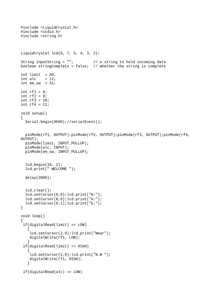 Arduino LCD Control Code | PDF | Computer Programming | Computer ...