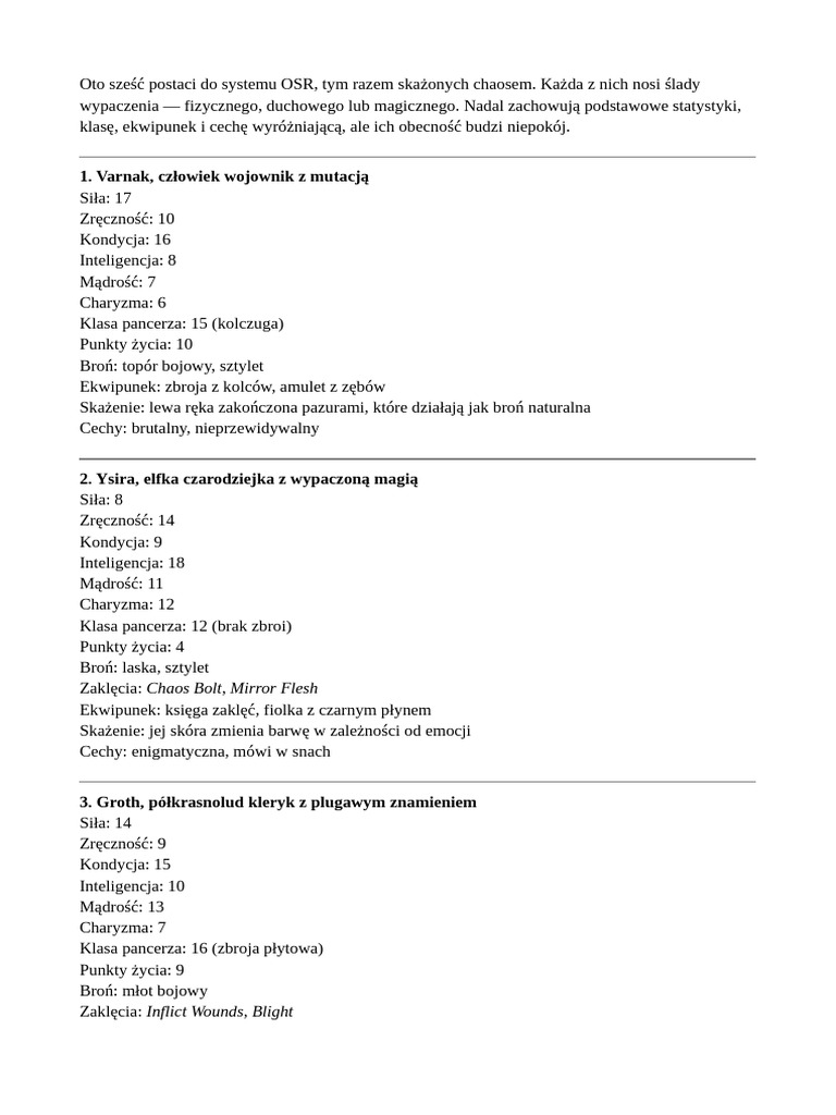 Postaci OSR 2 | PDF