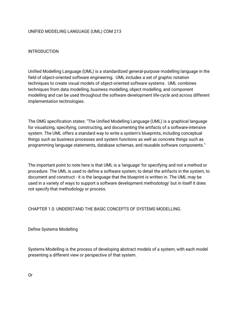 Understanding Unified Modeling Language (UML) | PDF | Unified Modeling ...