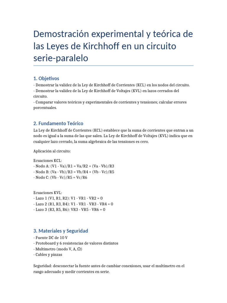 Validación de Leyes de Kirchhoff en Circuito | PDF | Red eléctrica ...