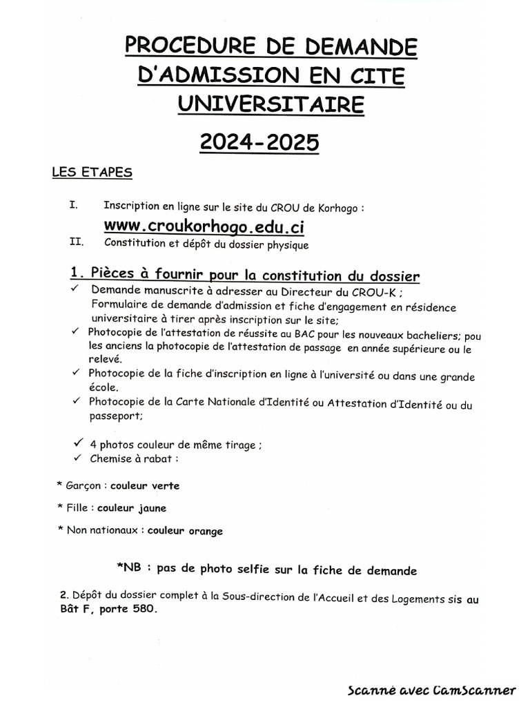 Procedures de Demande Dadmission en Cite Universitaire | PDF