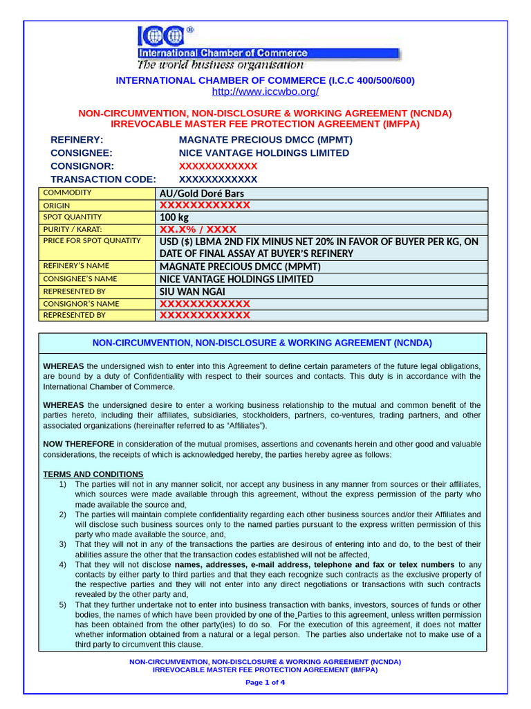 NCNDA & IMFPA for Gold Transactions | PDF | Arbitration | Common Law