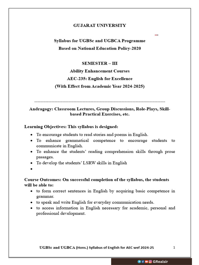AEC English Syllabus for 3rd Semester | PDF | English Language | Thesis