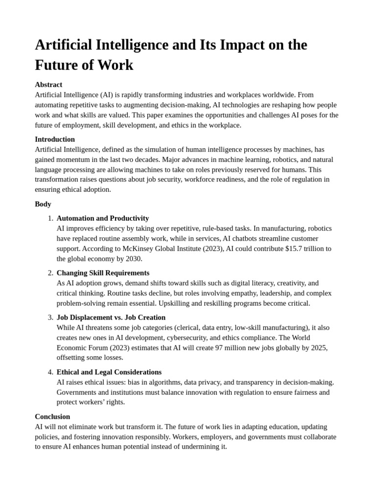 Artificial Intelligence and Its Impact on the Future of Work | PDF ...
