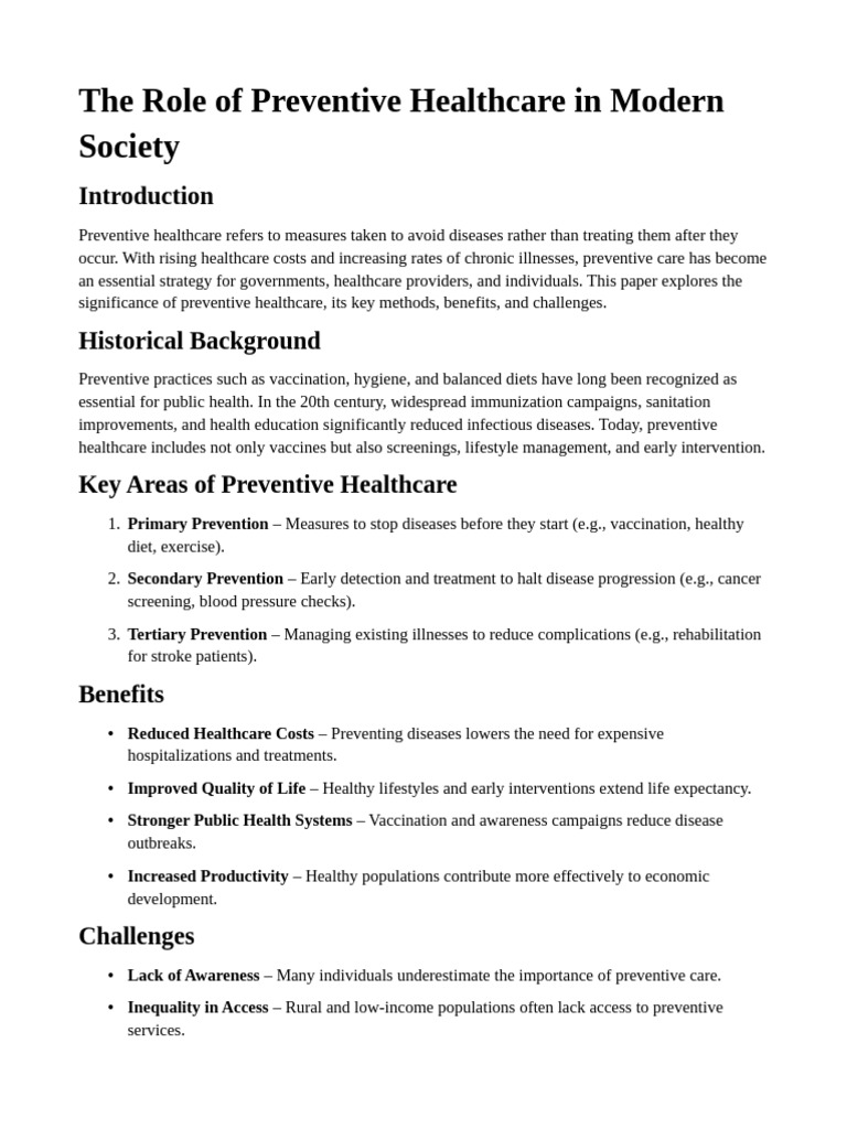 The Role of Preventive Healthcare in Modern Society | PDF | Preventive ...