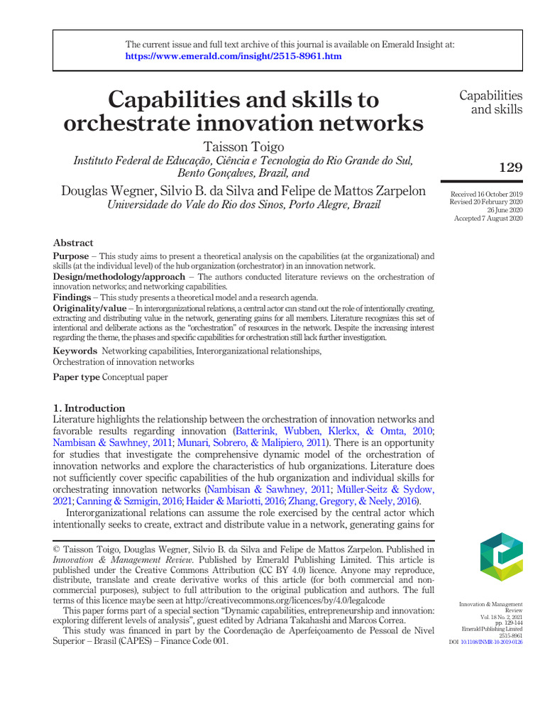 Capabilities and Skills To Orchestrate Innovation Networks | PDF ...