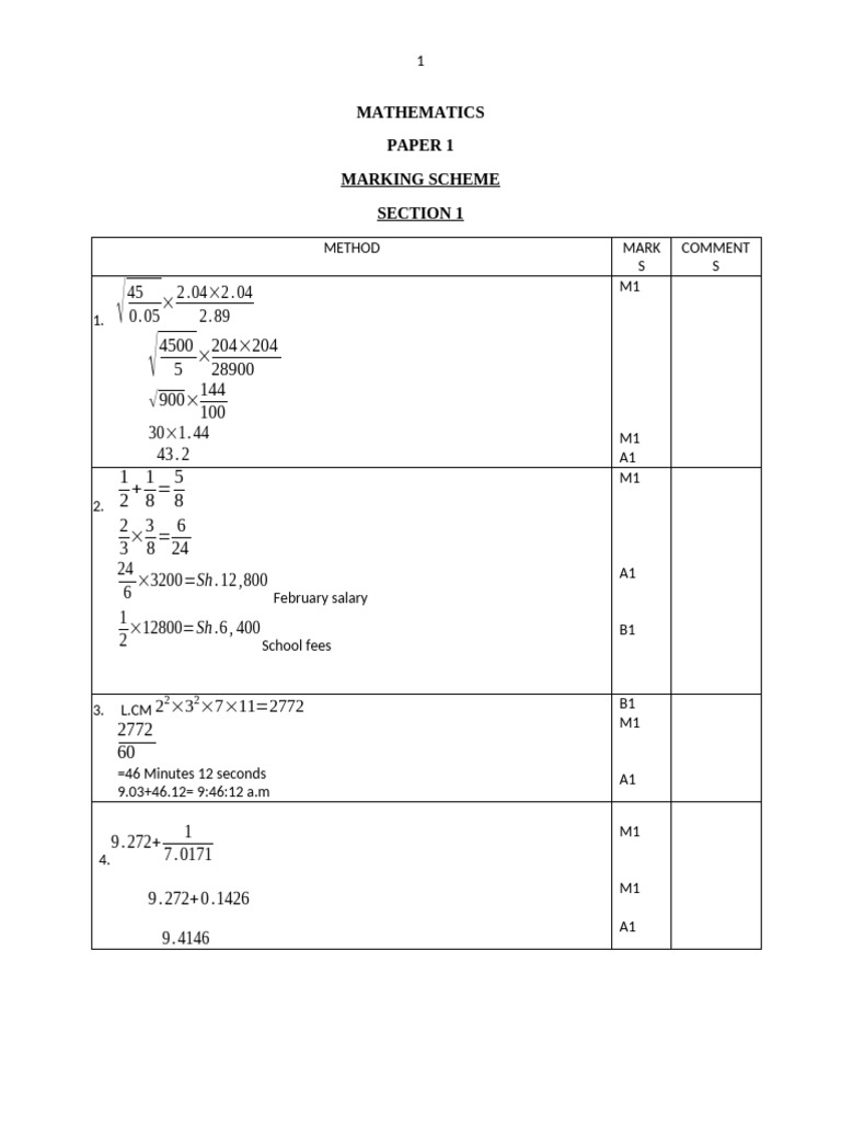 Mathematics Paper 1 Marking Scheme | PDF | Circle | Angle
