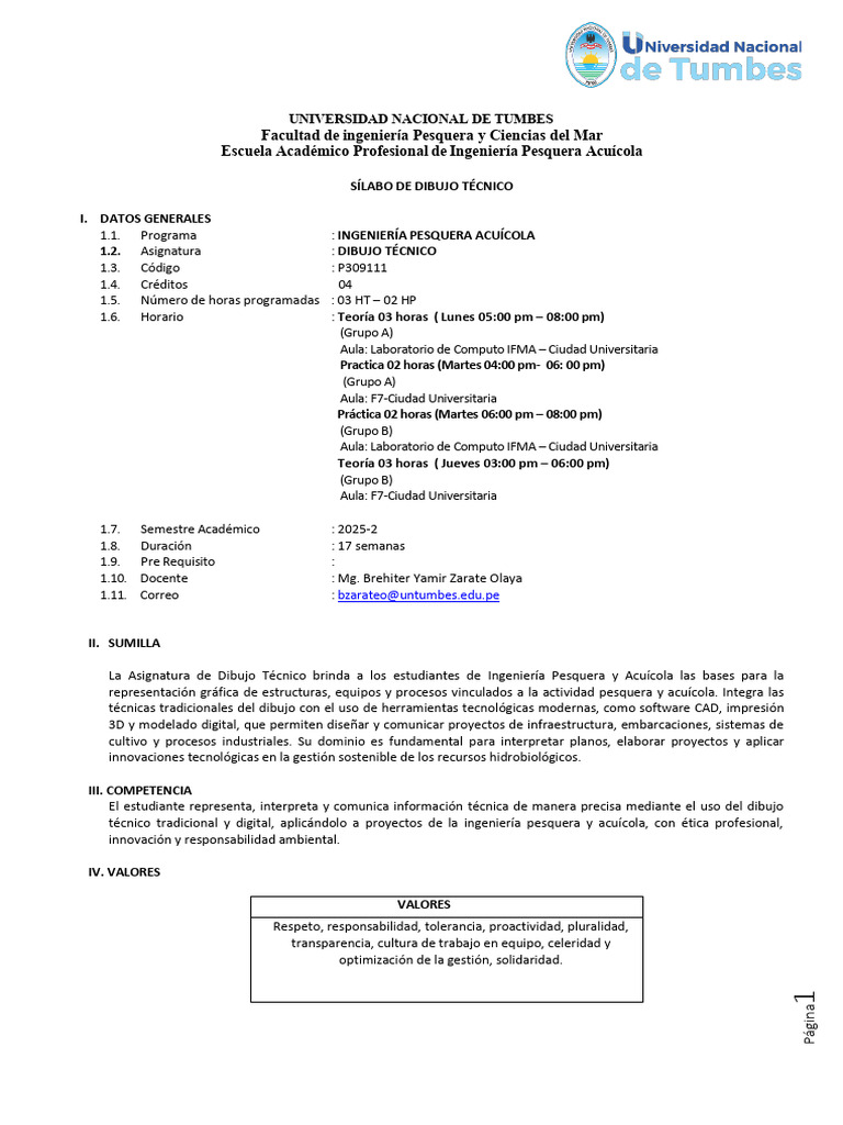 Sílabo de Dibujo Técnico en Ingeniería Pesquera | PDF | Perspectiva ...
