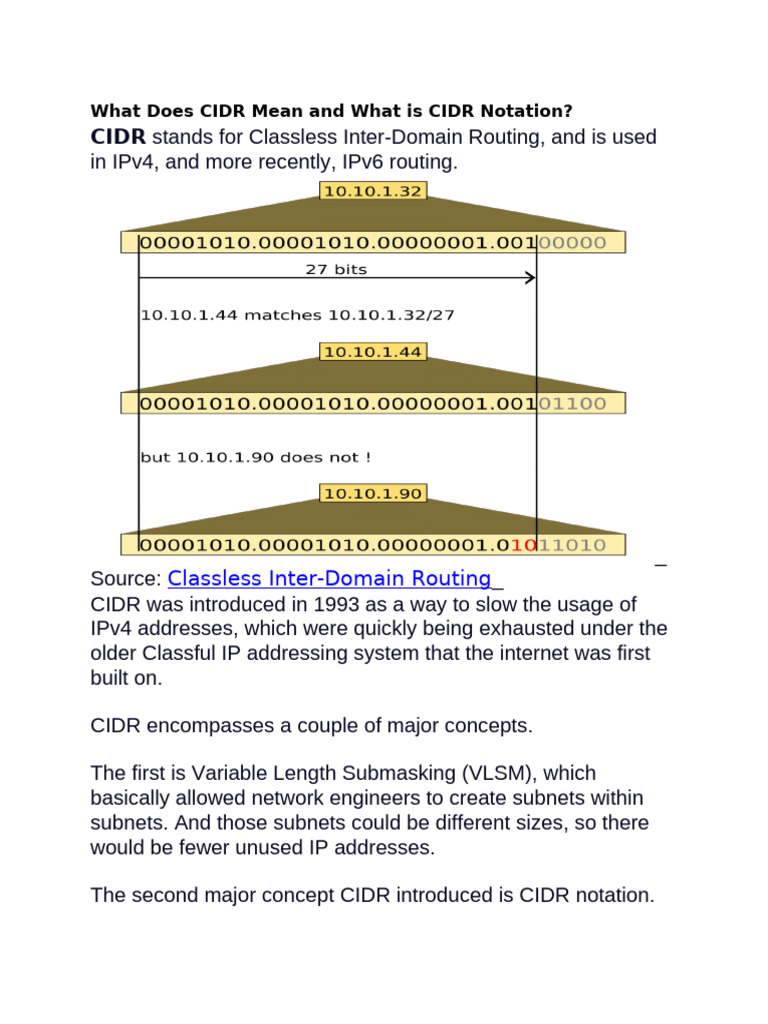 CIDR Notation and Subnetting Guide | PDF | Ip Address | Internet Protocols