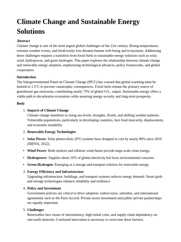 Climate Change and Renewable Energy Solutions | PDF | Renewable Energy ...