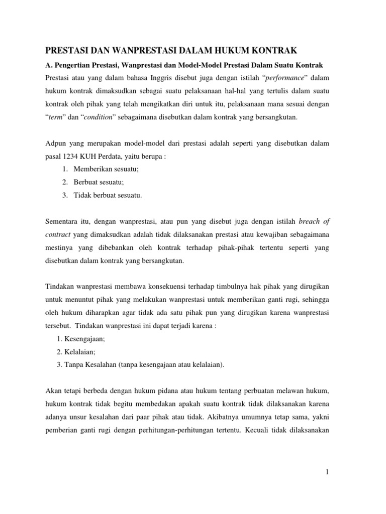 Kn 508 Slide Prestasi Dan Wanprestasi Dalam Hukum Kontrak