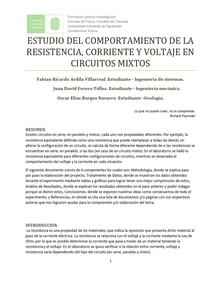 Comportamiento de Circuitos Eléctricos Mixtos | PDF | Resistencia ...