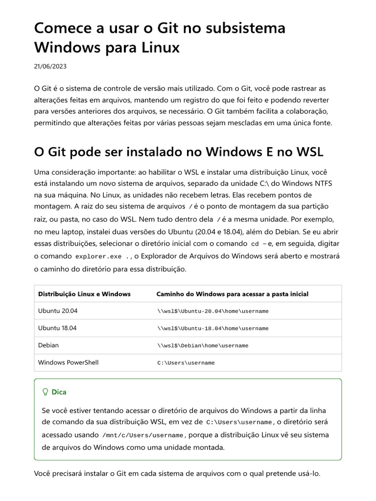 Configurando Git no WSL e Credenciais | PDF | Distribuição Linux | Linux