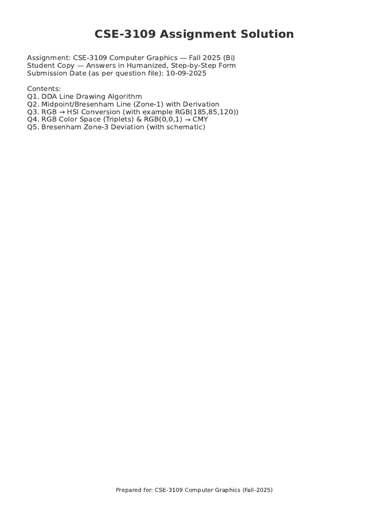 CSE-3109 Computer Graphics Solutions | PDF | Rgb Color Model | Graphic ...