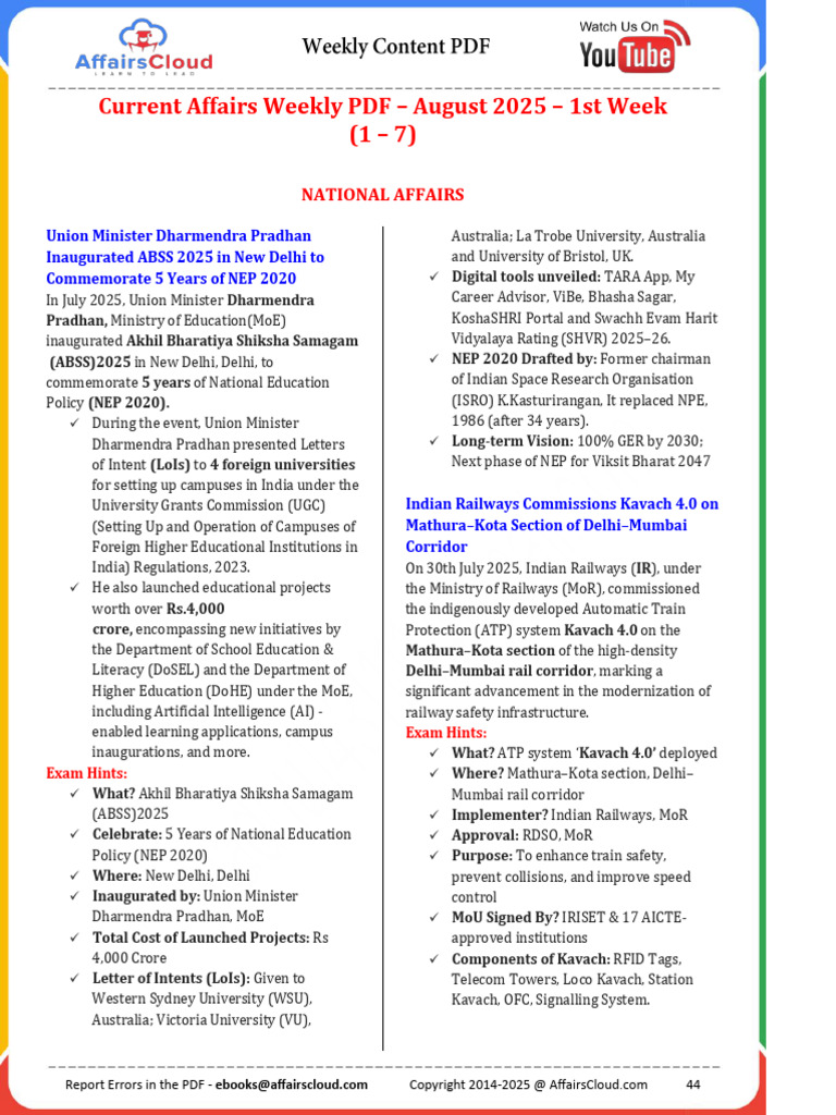 August 1st Week | PDF