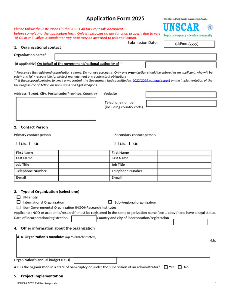 UNSCAR 2025 Proposal Application Form | PDF | Gender Mainstreaming