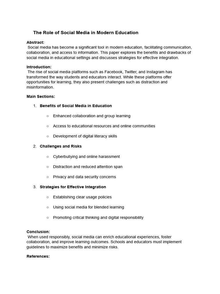 The Role of Social Media in Modern Education: Abstract | PDF