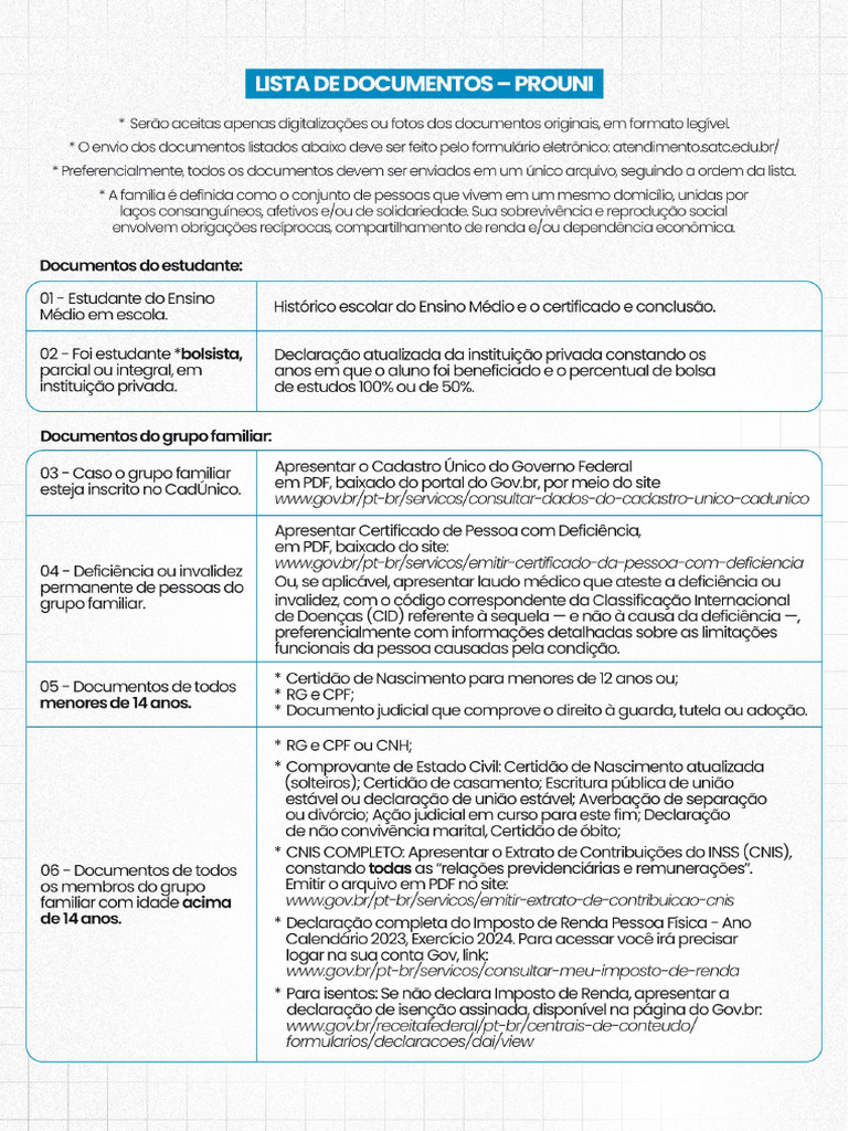 Lista de Documentos Prouni20251 1 | PDF