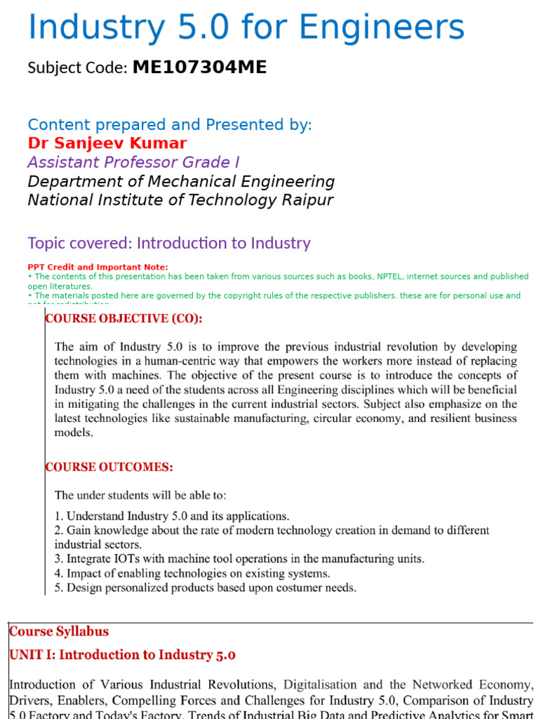 Indusrty 5 - 0 For Engineers - Unit 1 | PDF | Automation | Internet Of ...