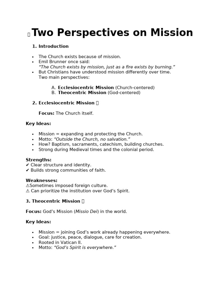 Ecclesiocentric vs. Theocentric Mission | PDF