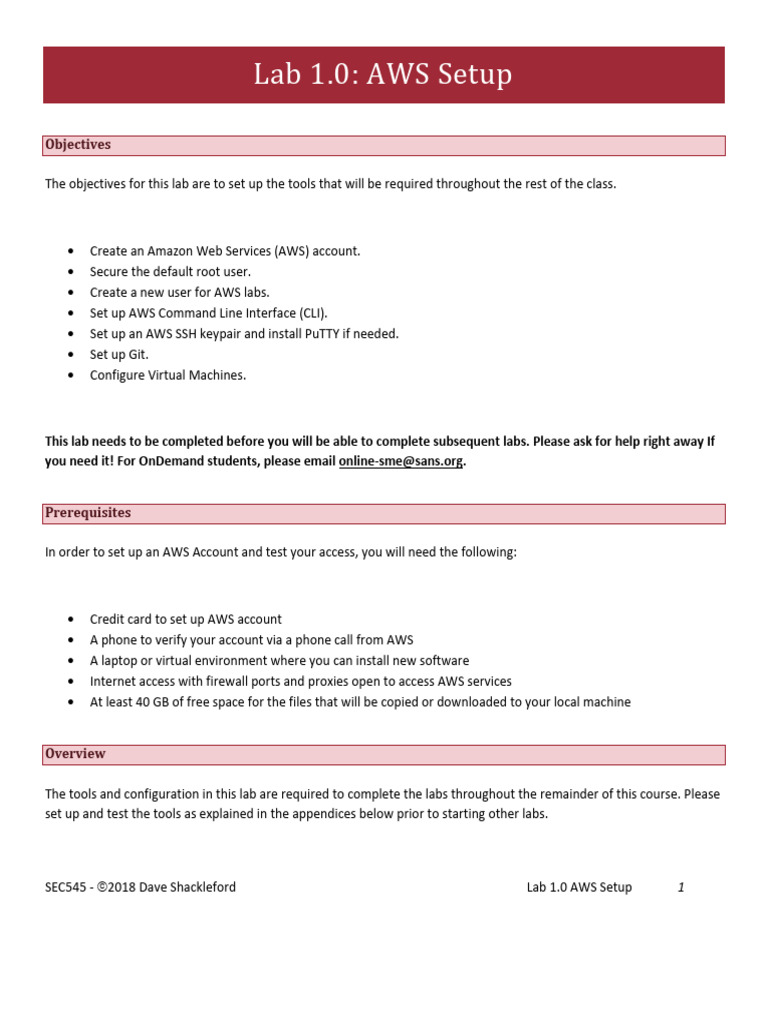 AWS Lab Setup Guide for SEC545 | PDF | Command Line Interface | Secure ...