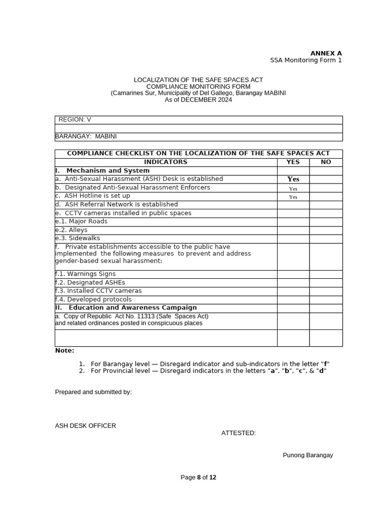 Safe Spaces Act Compliance Checklist | PDF