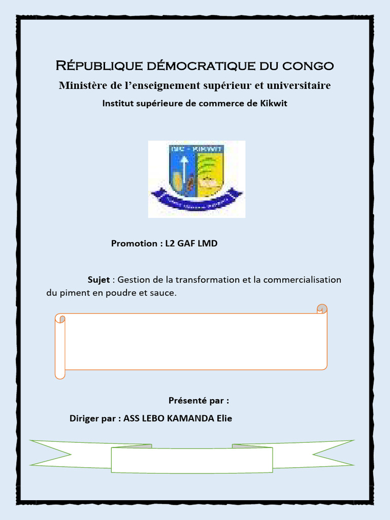 Gestion du piment en RDC - ISC Kikwit | PDF