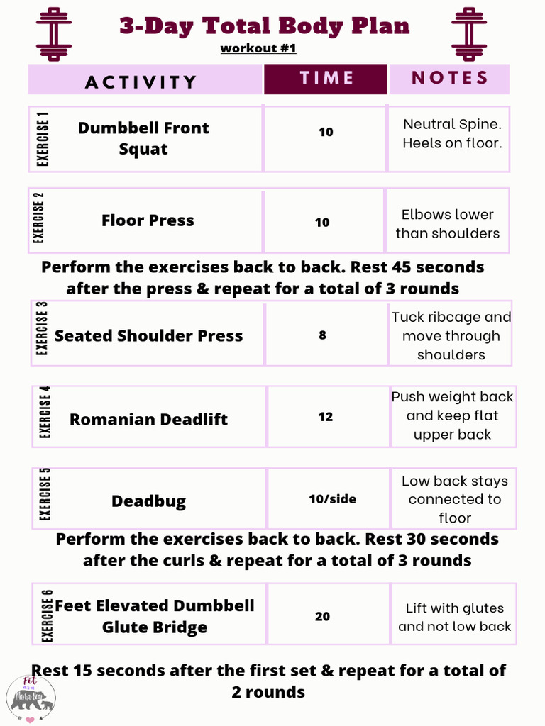3 Day Dumbbell Workout Plan | PDF | Weight Training | Musculoskeletal ...