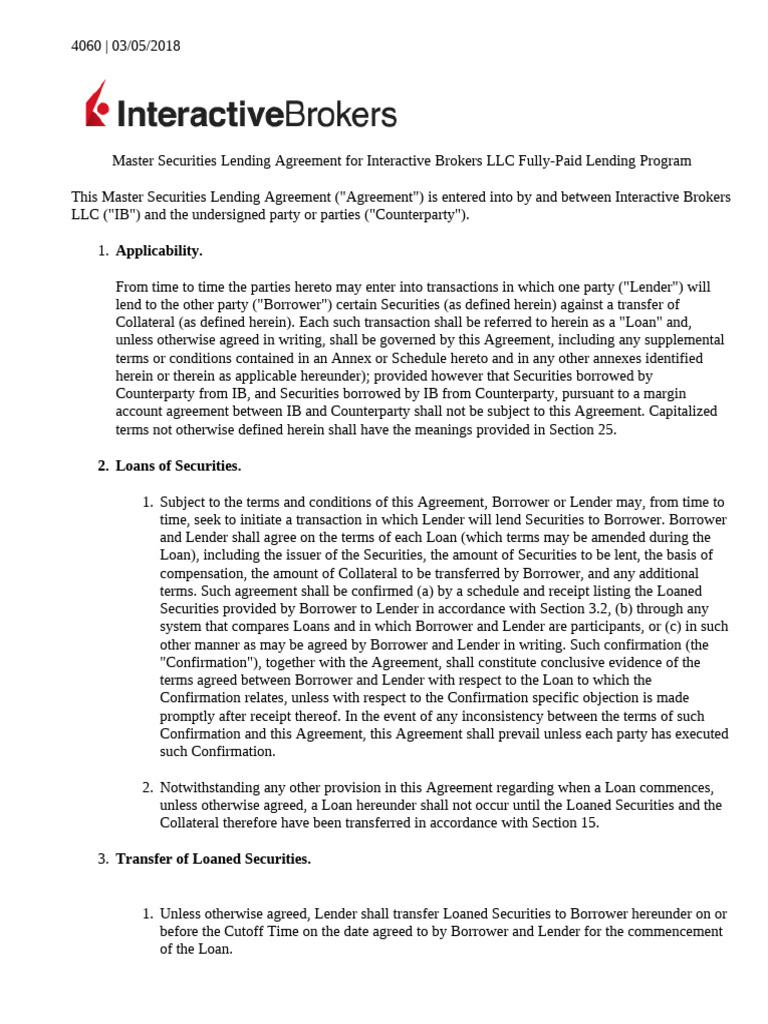 Master Securities Lending Agreement | PDF | Loans | Collateral (Finance)