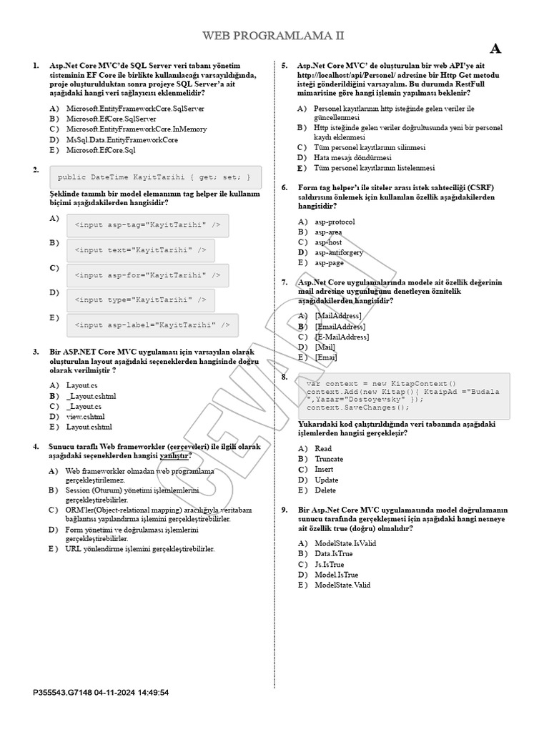 Web Programlama II 2024-2025 Final | PDF