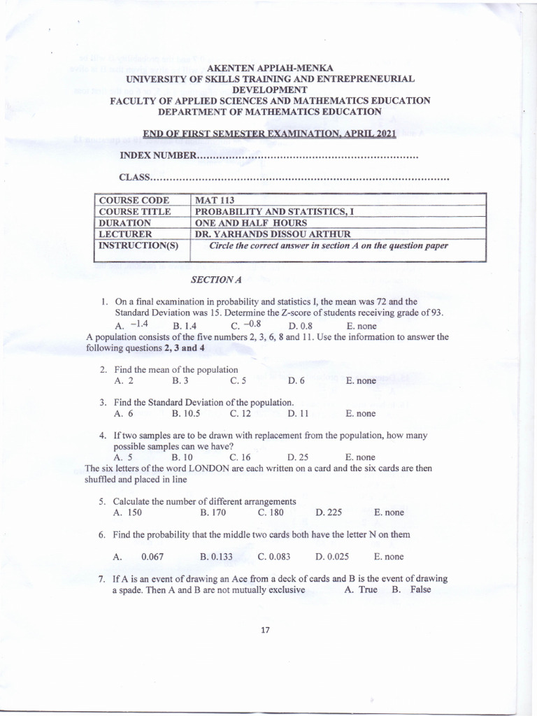 Probability and Statistics Exam 2021 | PDF | Probability Distribution ...