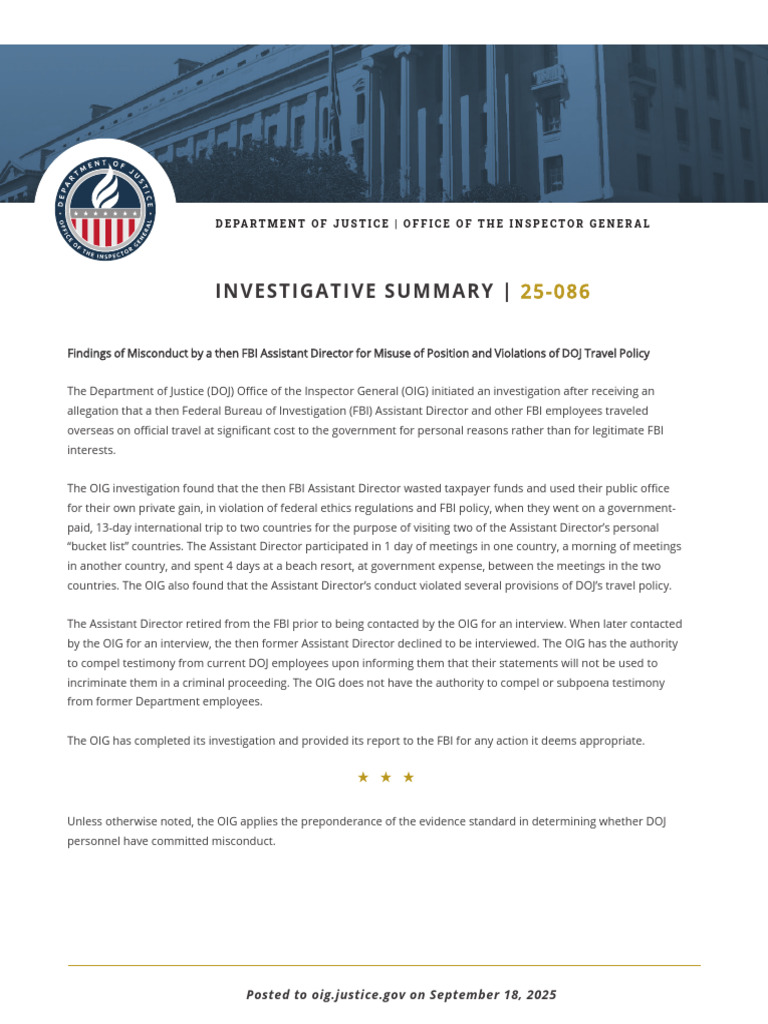 FBI Assistant Director Misconduct Report | PDF