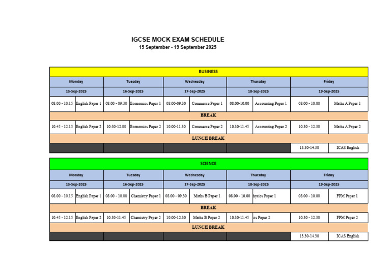IGCSE Mock Exam Schedule 2025 | PDF