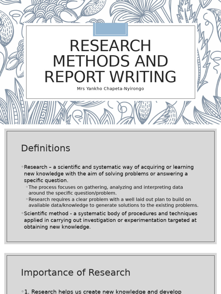 Research Methods and Report Writing Guide | PDF | Knowledge | Methodology